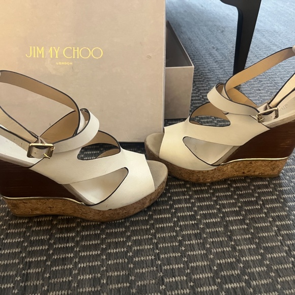 Jimmy Choo Nate Leather Cork Wedges - Latte Mix - Picture 3 of 6